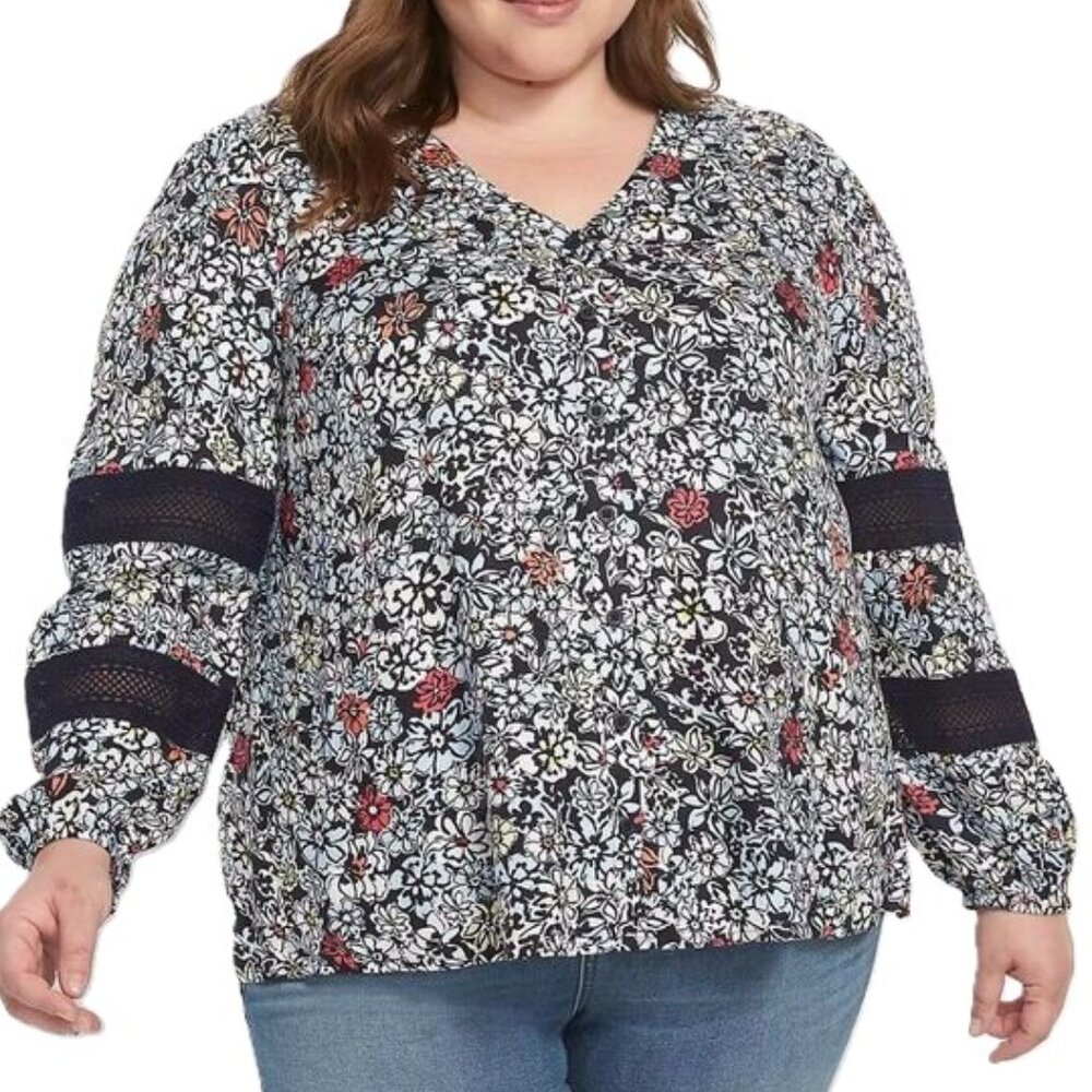 LANE BRYANT Button Front Lace Trimmed Blouse Top  NWOT! Womens Plus Size 14 16